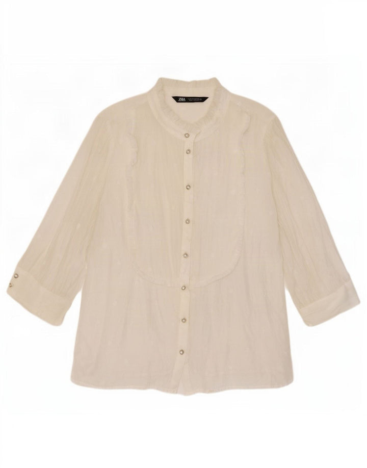 Blusa feminina Zara manga 3/4 transparente Reino Unido 14 médio branco