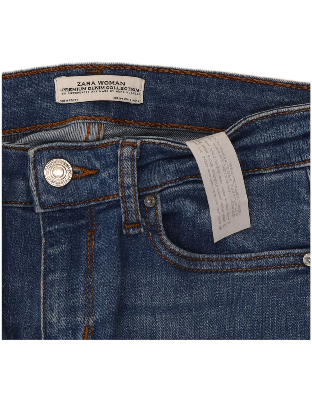 ZARA Jeans feminino queimado EU 34 2XS W24 L34 azul algodão