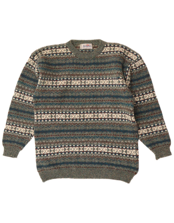Suéter masculino Antartex com gola redonda XL verde Fair Isle Wool