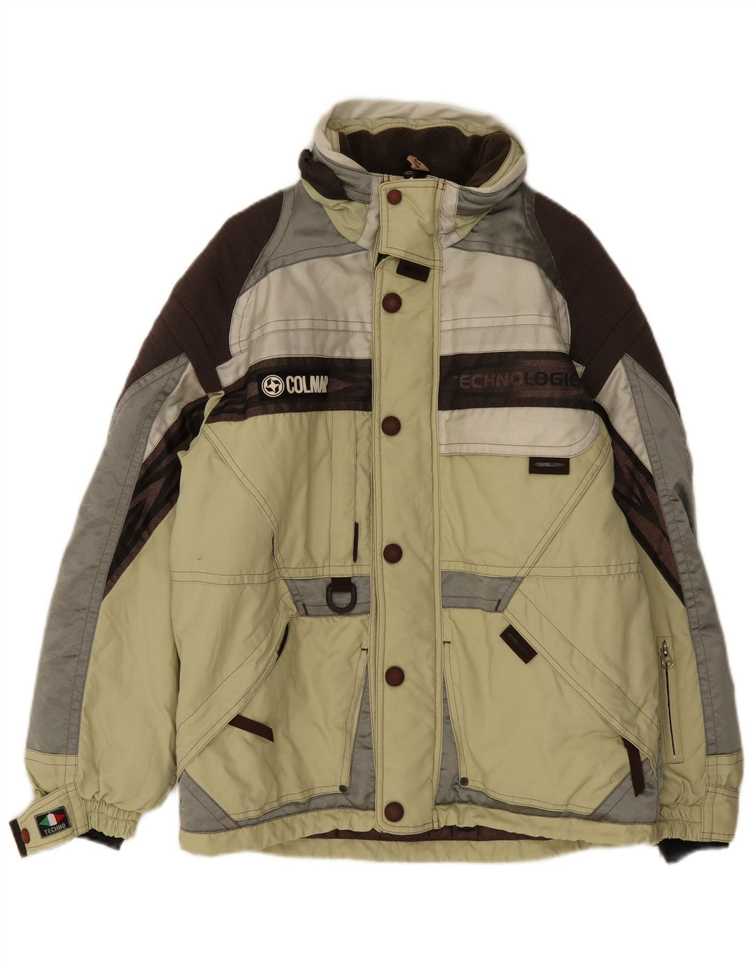 Jaqueta de esqui masculina Colmar com capuz gráfico US 42 grande bloco colorido verde