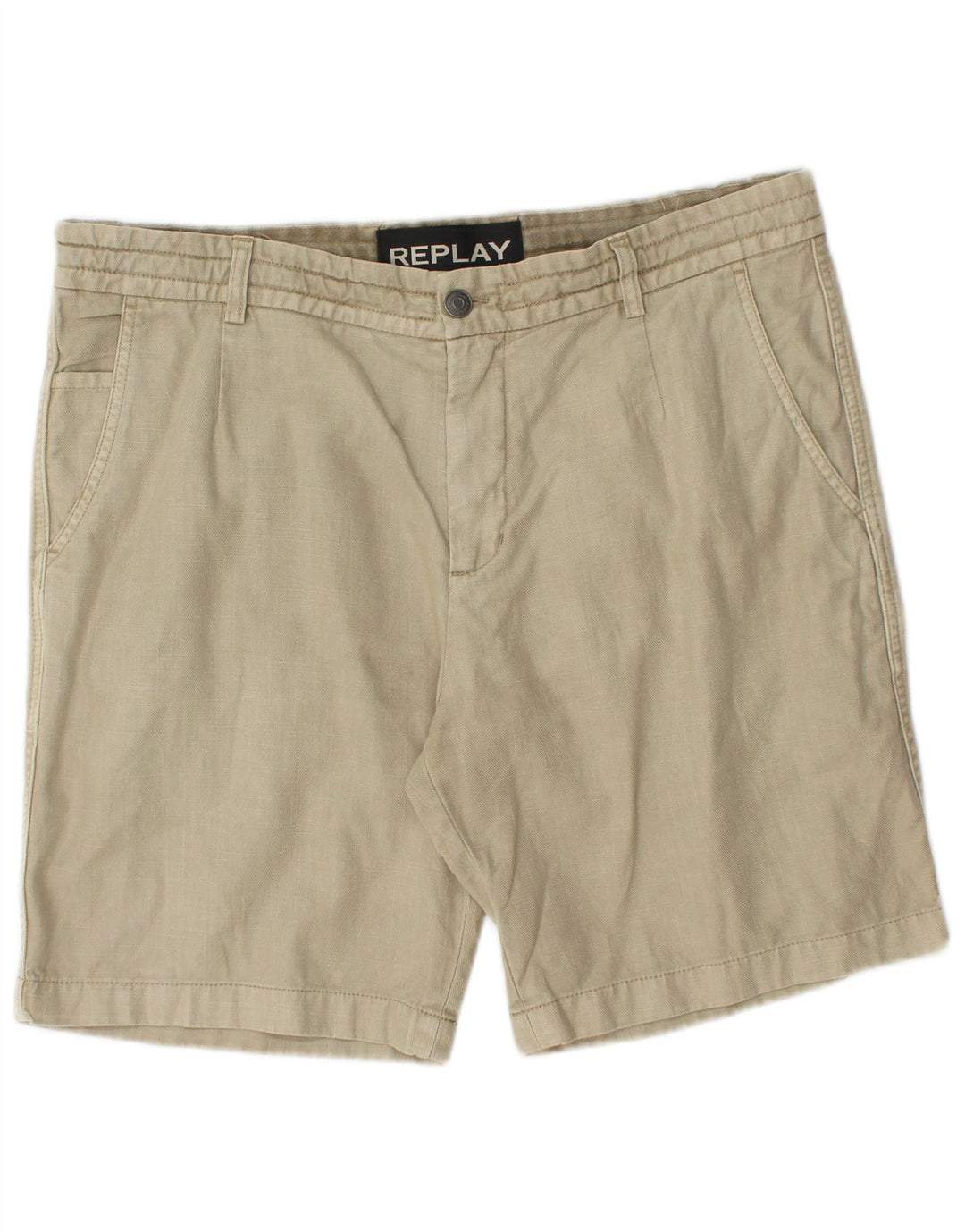 Replay Mens Chino Shorts W34 Grande Algodão Bege