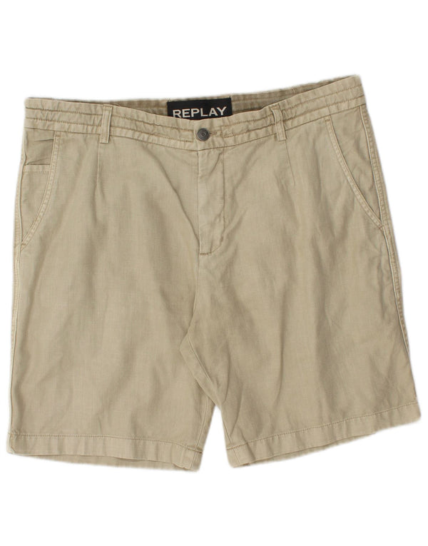 Replay Mens Chino Shorts W34 Grande Algodão Bege