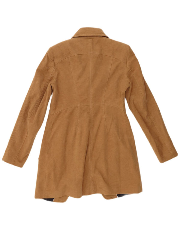 Casaco feminino Zara com peito duplo Reino Unido 12 algodão bege médio