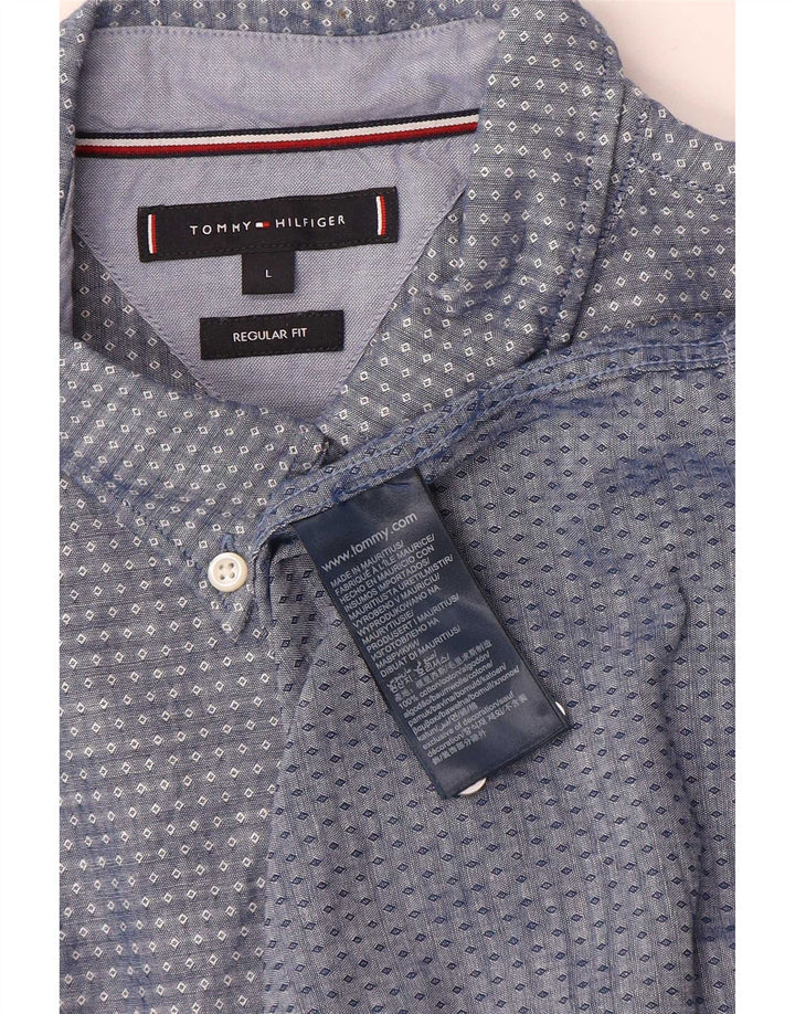 Camisa masculina Tommy Hilfiger Regular Fit grande algodão manchado azul