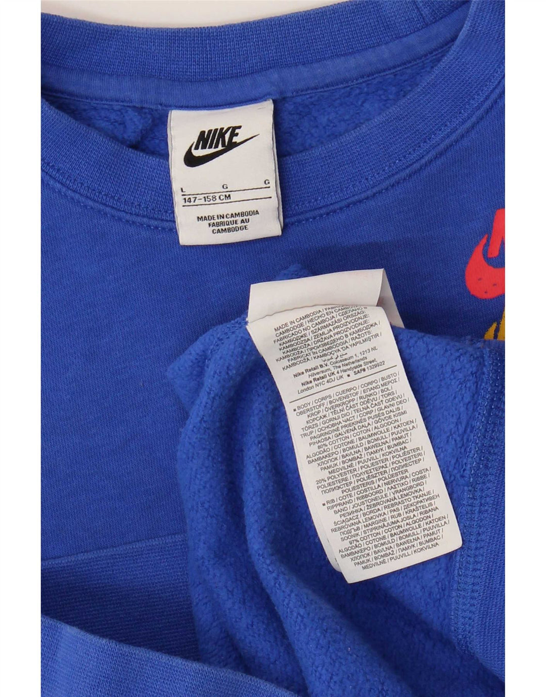 Suéter gráfico Nike Boys Graphic 12-13 anos grande algodão azul