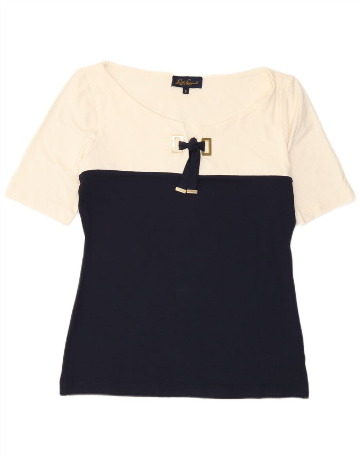 Blusa feminina Luisa Spagnoli UK 10 pequena branca colorblock viscose