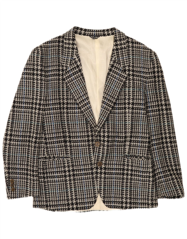 Jaqueta blazer masculina Tiglio com 2 botões IT 50 grande cinza houndstooth lã virgem