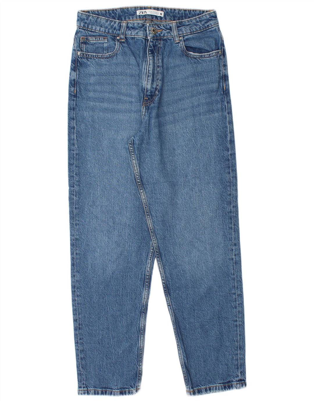 ZARA Jeans feminino de cintura alta cônico UE 38 pequeno W28 L28 azul