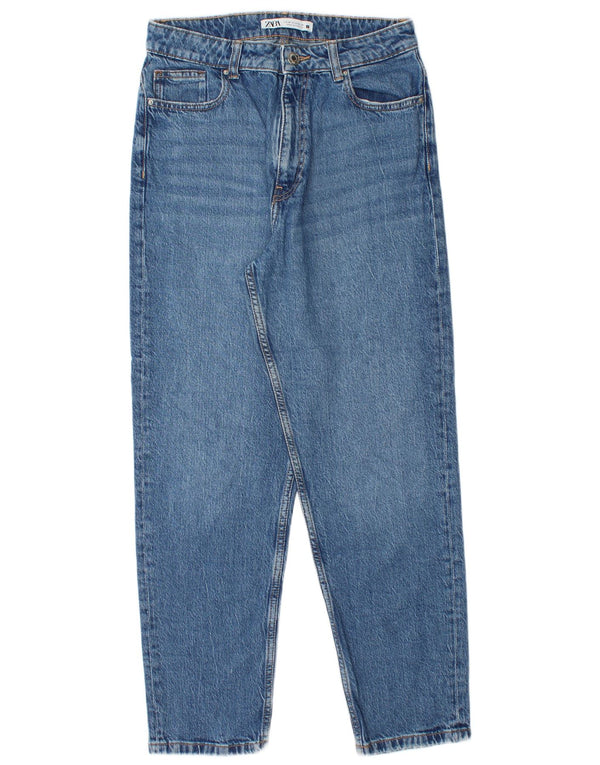 ZARA Jeans feminino de cintura alta cônico UE 38 pequeno W28 L28 azul