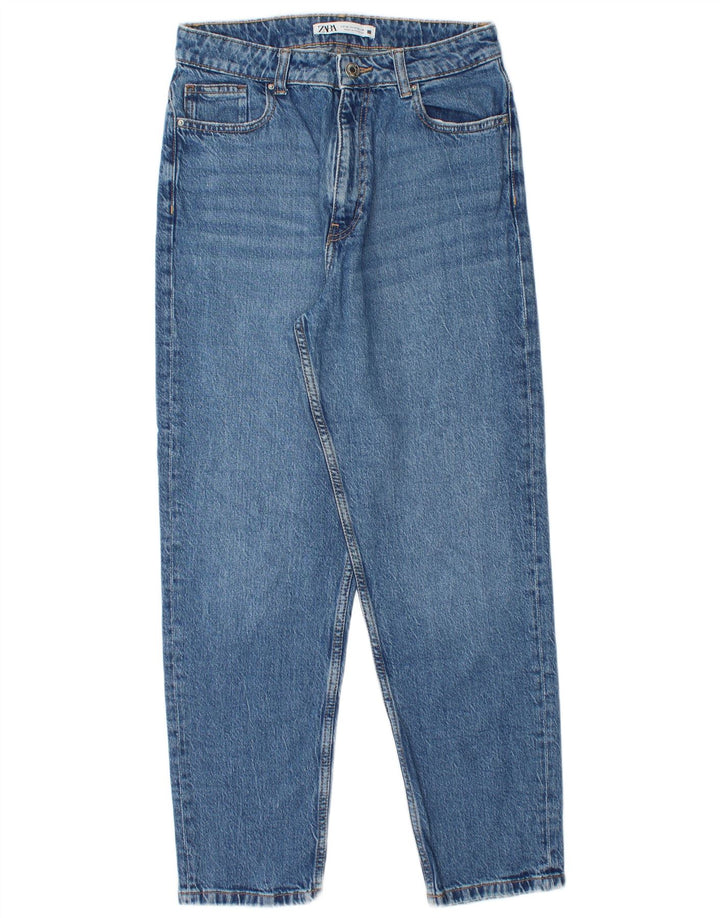 ZARA Jeans feminino de cintura alta cônico UE 38 pequeno W28 L28 azul