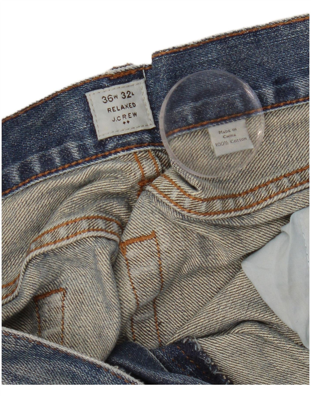 J. Crew Calça jeans reta masculina de ajuste relaxado W36 L32 algodão azul