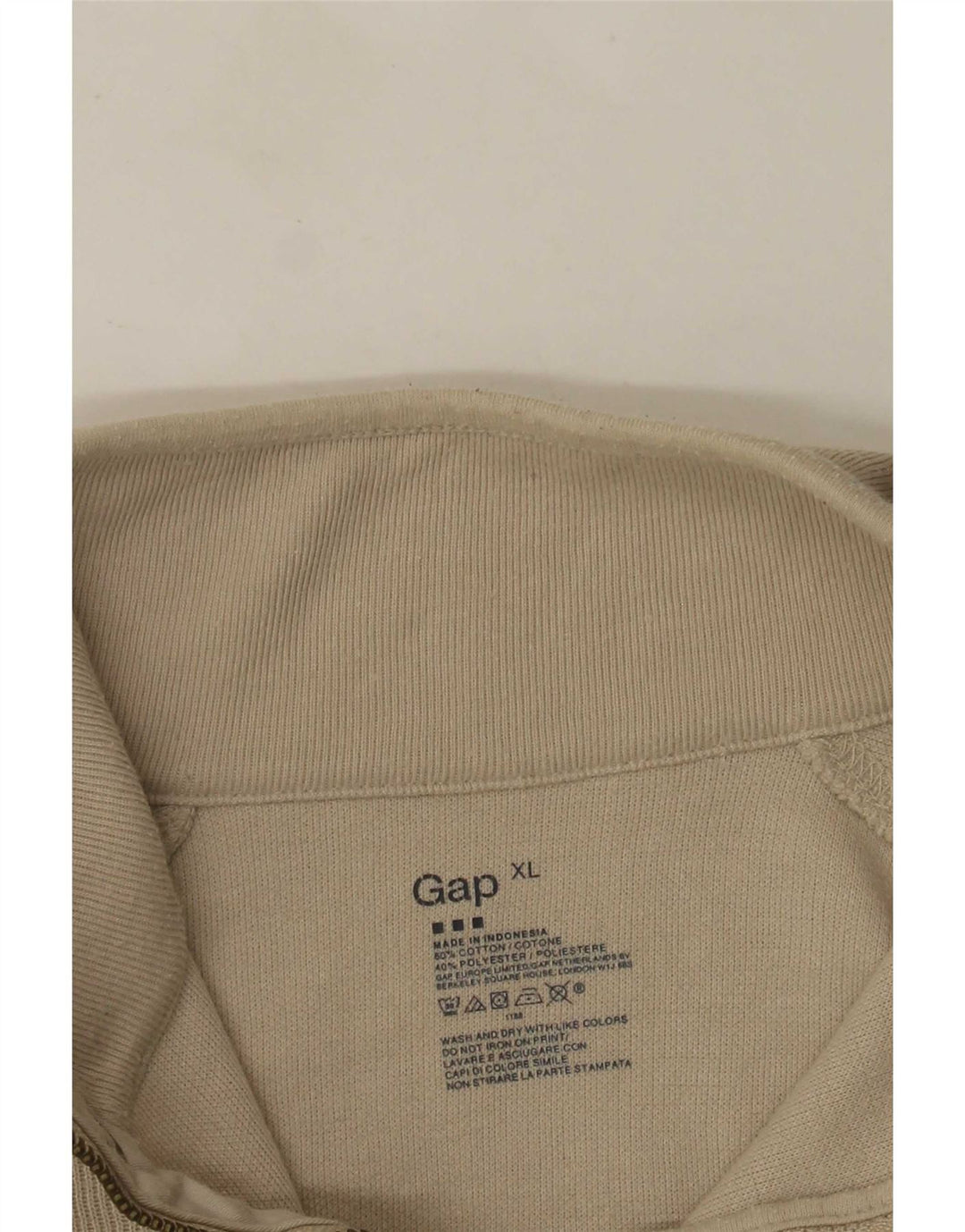 Gap Mens Zip Neck Top Manga Longa XL Bege Algodão