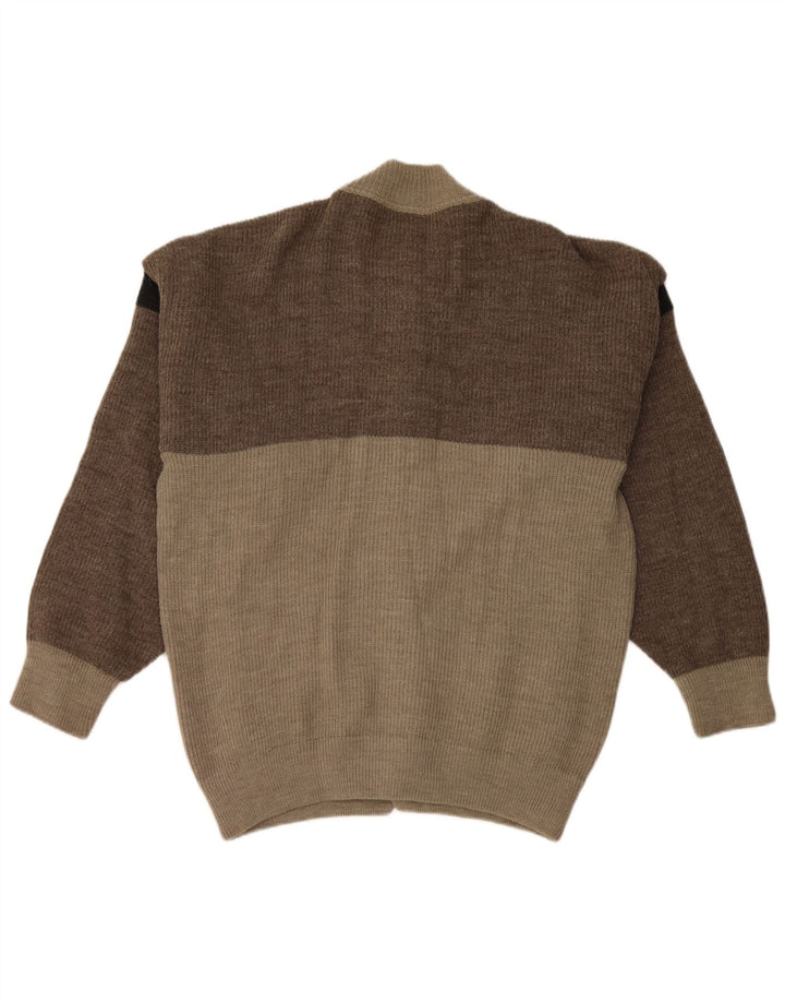 Suéter cardigã masculino vintage grande bloco colorido cinza