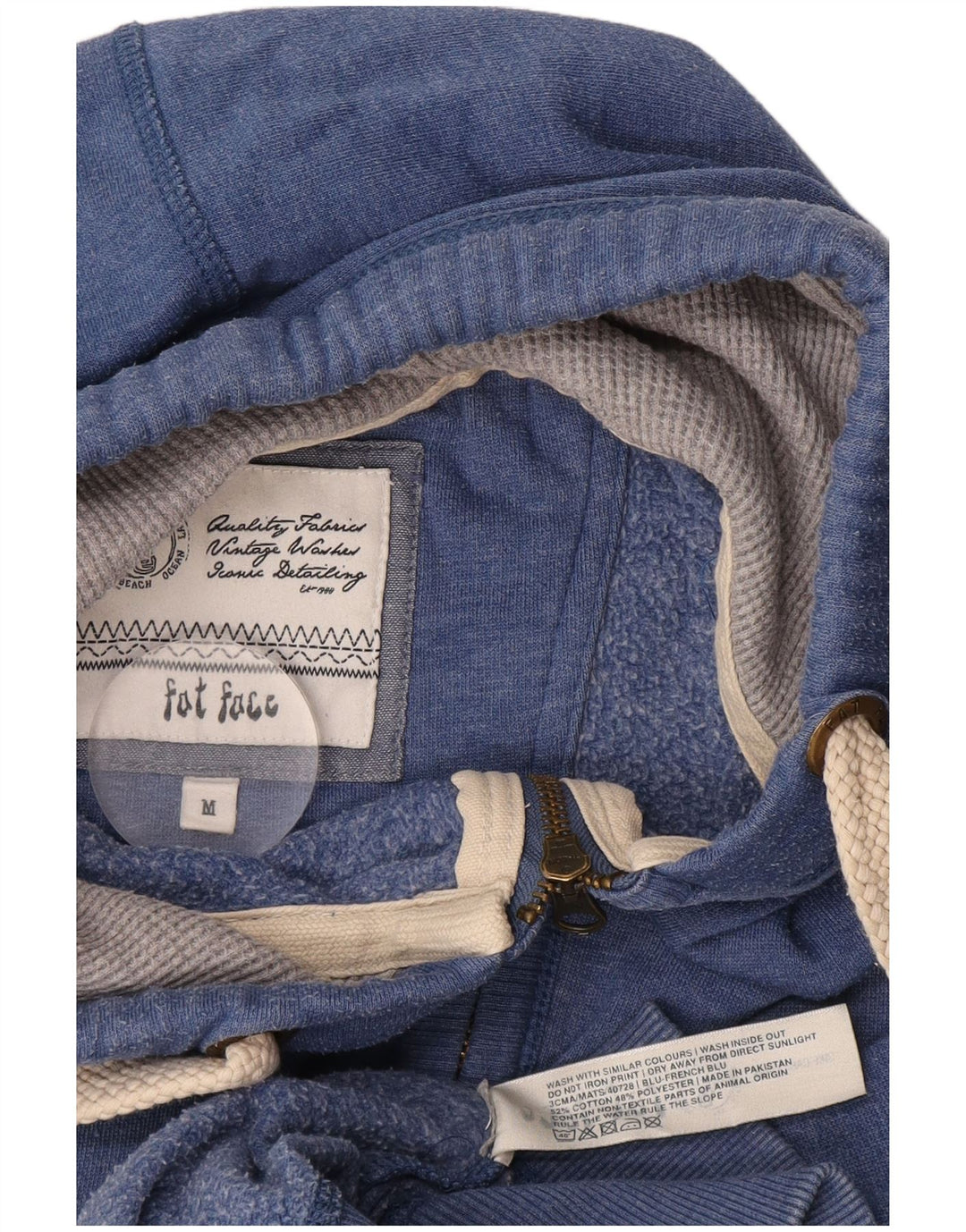 Suéter masculino com capuz e zíper Fat Face algodão azul médio