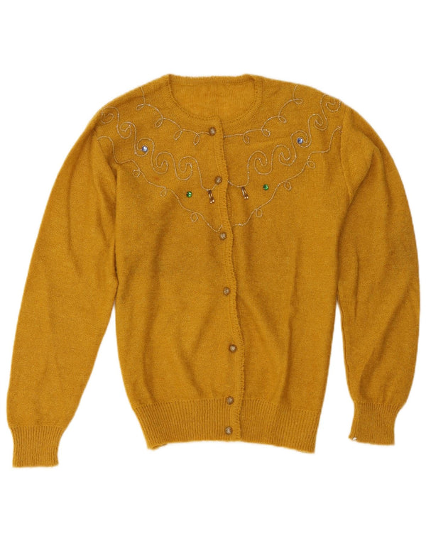 Suéter Cardigan Feminino Vintage UK 14 Médio Amarelo