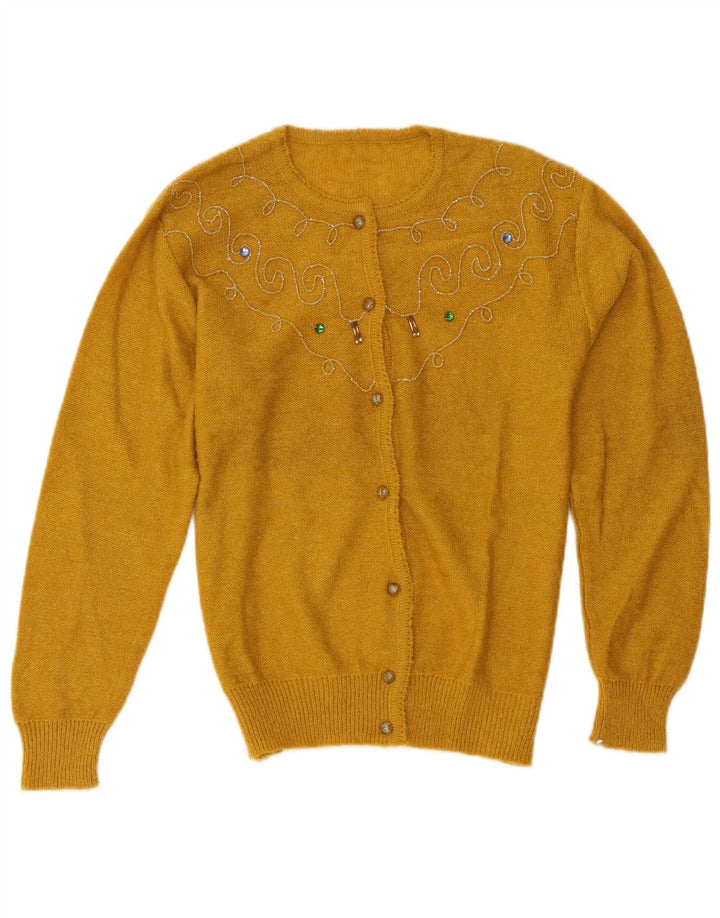 Suéter Cardigan Feminino Vintage UK 14 Médio Amarelo
