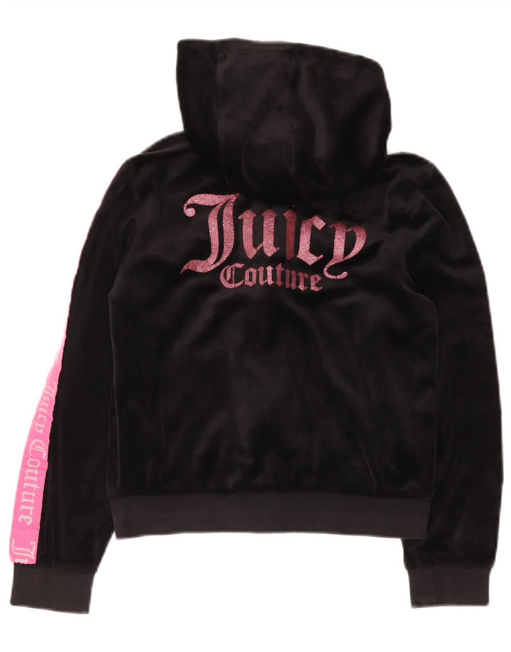 JUICY COUTURE Suéter feminino com capuz e zíper gráfico 9-10 anos preto