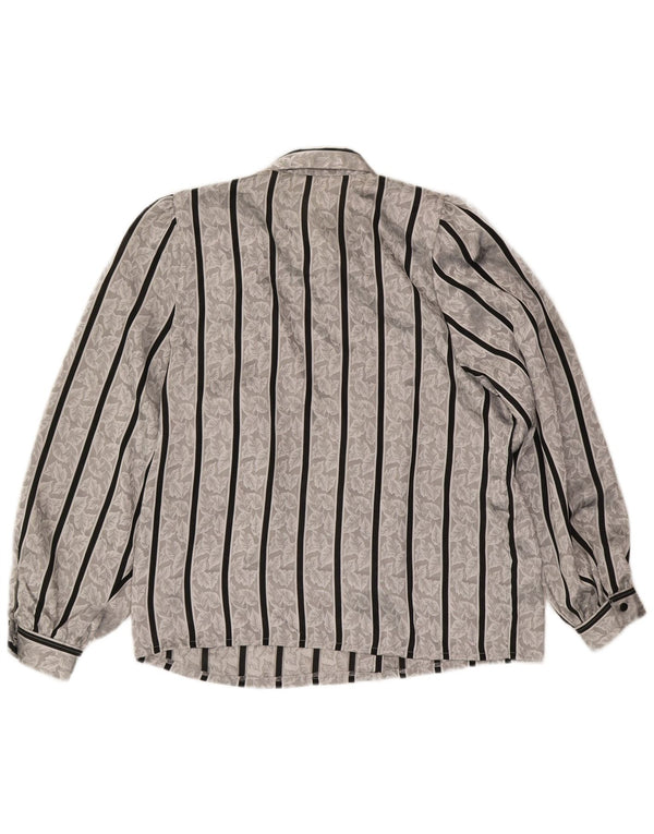 Blusa feminina vintage UK 14/16 poliéster listrado cinza grande