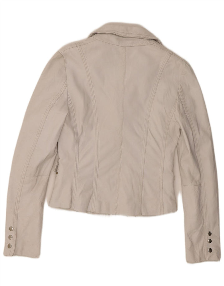 Jaqueta blazer de couro feminina vintage IT 44 couro branco médio