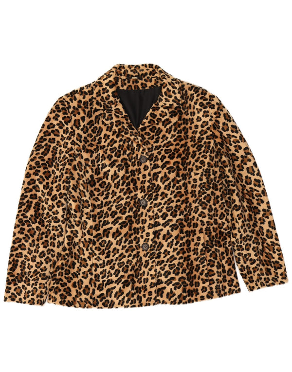 Jaqueta blazer feminina vintage com 3 botões Reino Unido 14 grande estampa animal bege