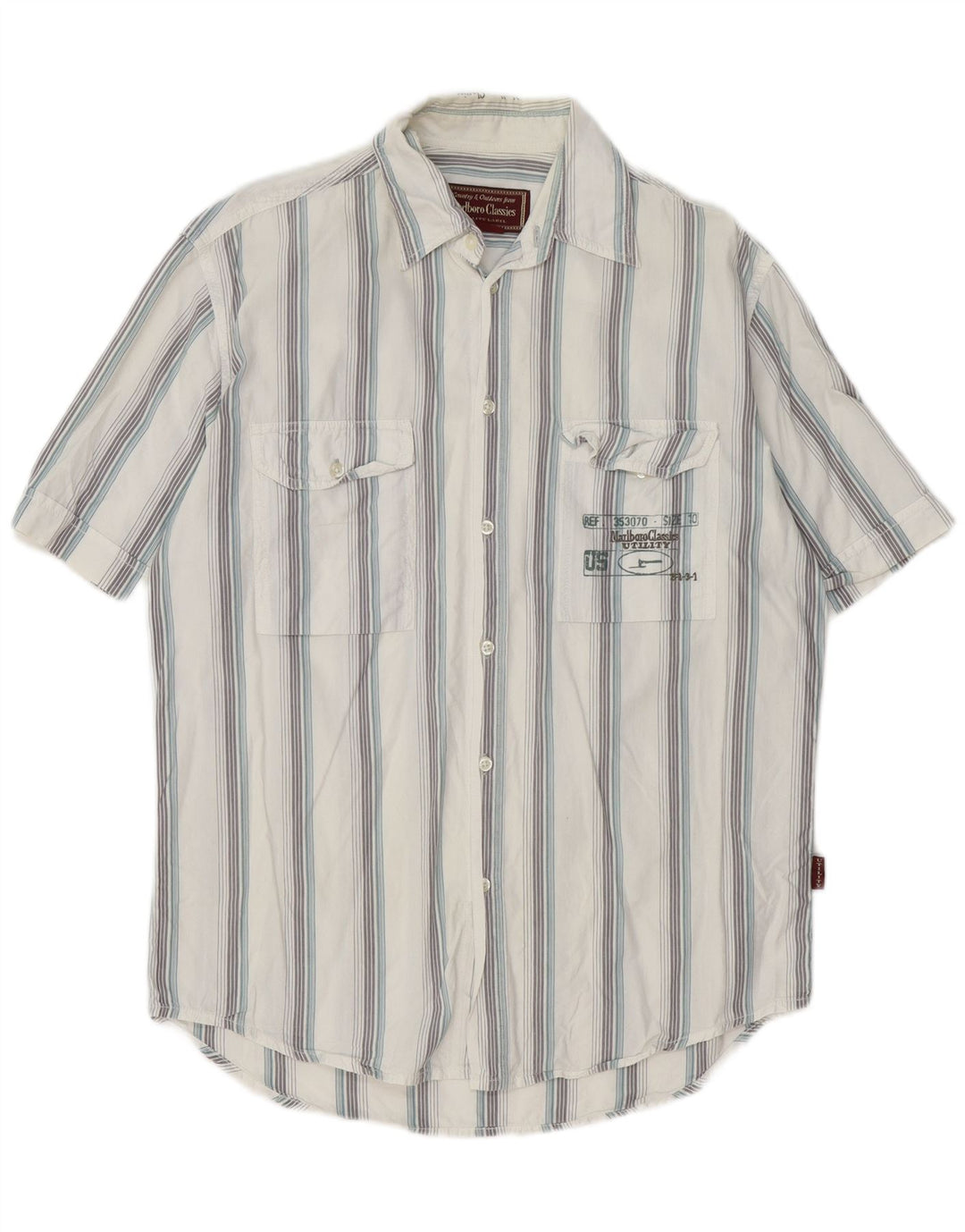Camisa masculina Marlboro Classics de manga curta com listras brancas médias