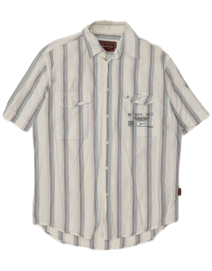 Camisa masculina Marlboro Classics de manga curta com listras brancas médias