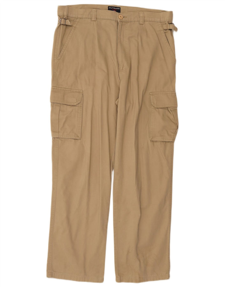 Calça cargo masculina OUTRAGE reta W34 L30 algodão bege