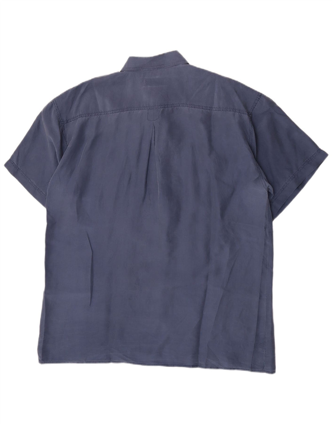 Camisa masculina vintage de manga curta grande azul de seda clássica