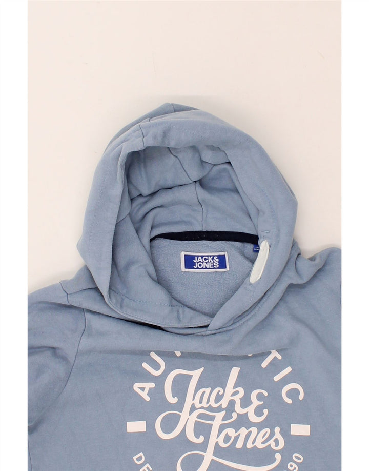 JACK & JONES Boys Graphic Hoodie Jumper 10-11 Years Blue Cotton Vintage Jack & Jones and Second-Hand Jack & Jones from Messina Hembry 