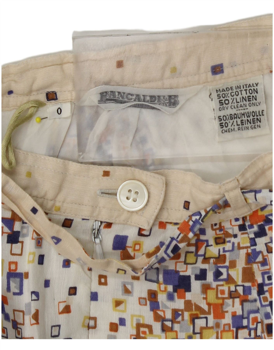 Conjunto de saia feminina PANCALDI & B de 2 peças UK 4 XS W24 algodão geométrico bege