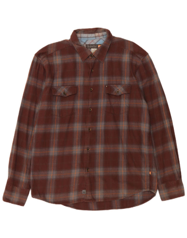 Camisa masculina de flanela Quiksilver grande algodão xadrez marrom