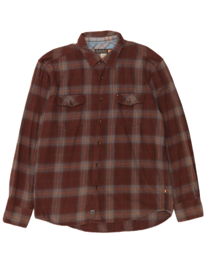 Camisa masculina de flanela Quiksilver grande algodão xadrez marrom
