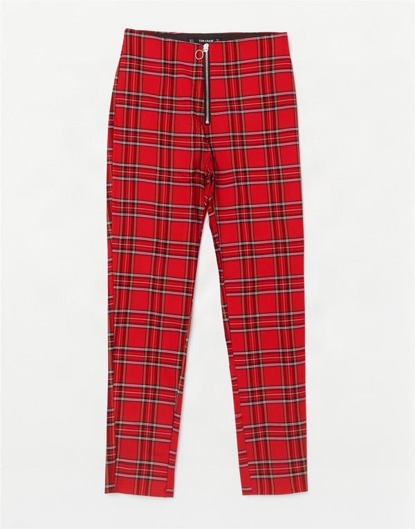 Zara Calça feminina skinny cortada média W28 L26 xadrez vermelho