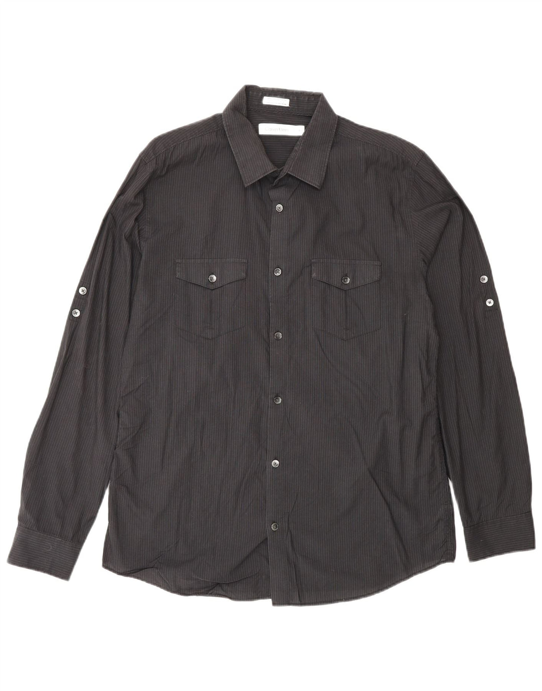 Camisa masculina CALVIN KLEIN de algodão listrado preto médio