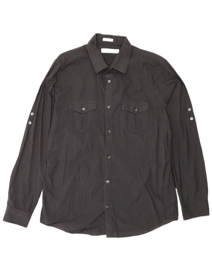 Camisa masculina CALVIN KLEIN de algodão listrado preto médio