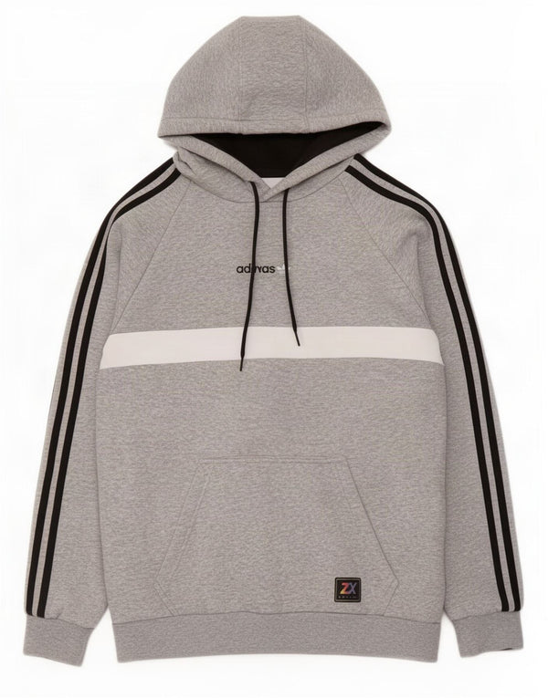 Adidas Mens Hoodie Jumper Médio Cinza Colourblock Algodão