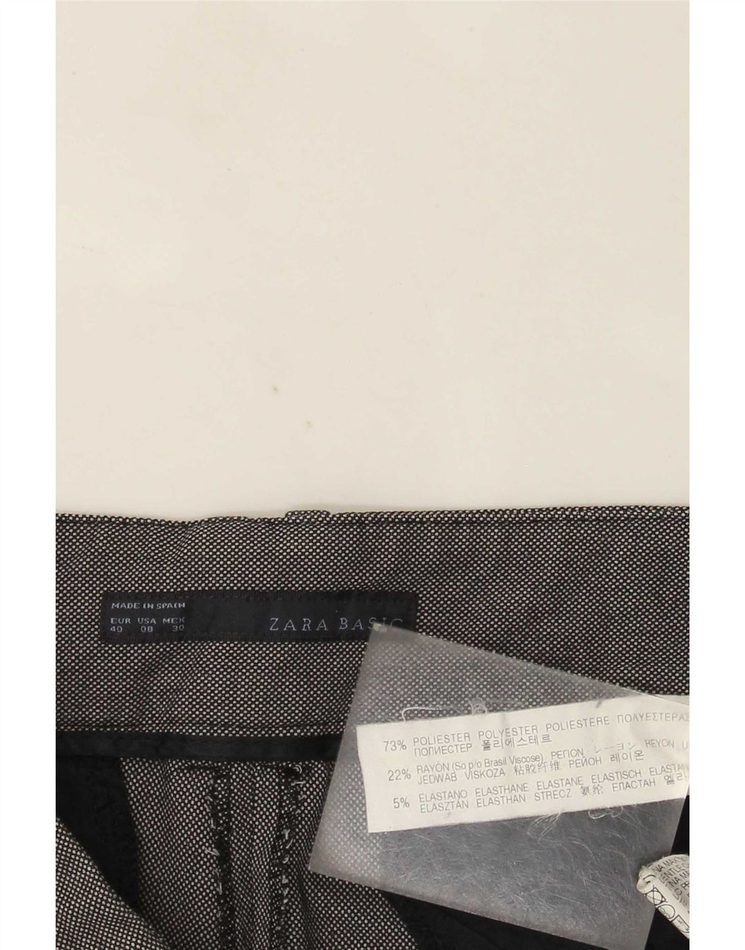 Calça feminina Zara Bootcut Chino EU 40 Médio W30 L32 Cinza Manchado