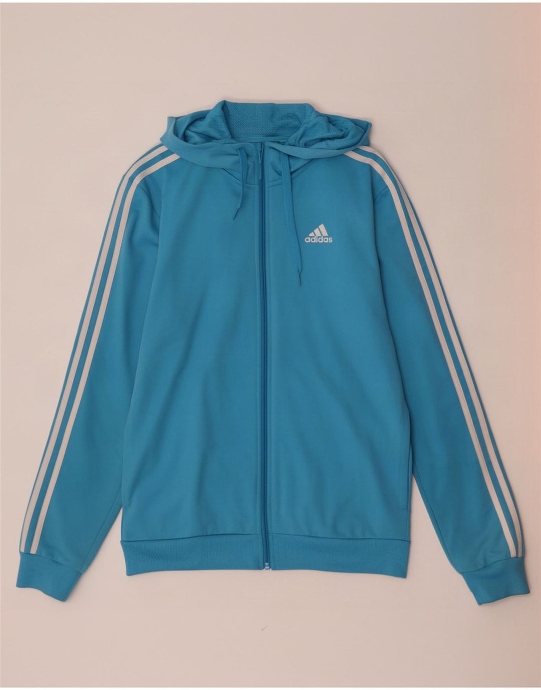 Adidas masculino zip moletom com capuz pequeno azul poliéster