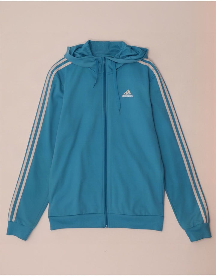 Adidas masculino zip moletom com capuz pequeno azul poliéster