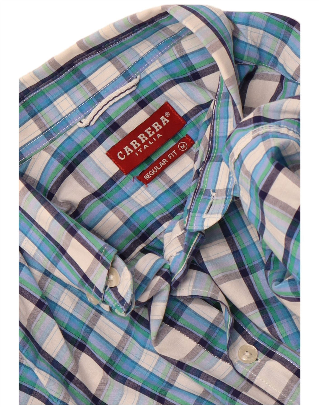 Camisa masculina Carrera de manga curta regular fit médio azul xadrez algodão
