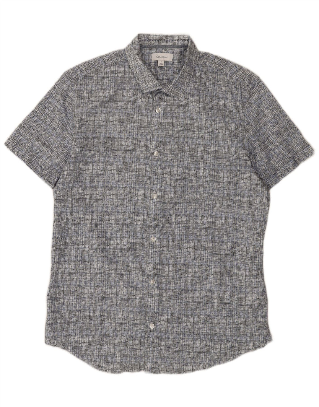 Camisa masculina de manga curta Calvin Klein algodão xadrez azul médio