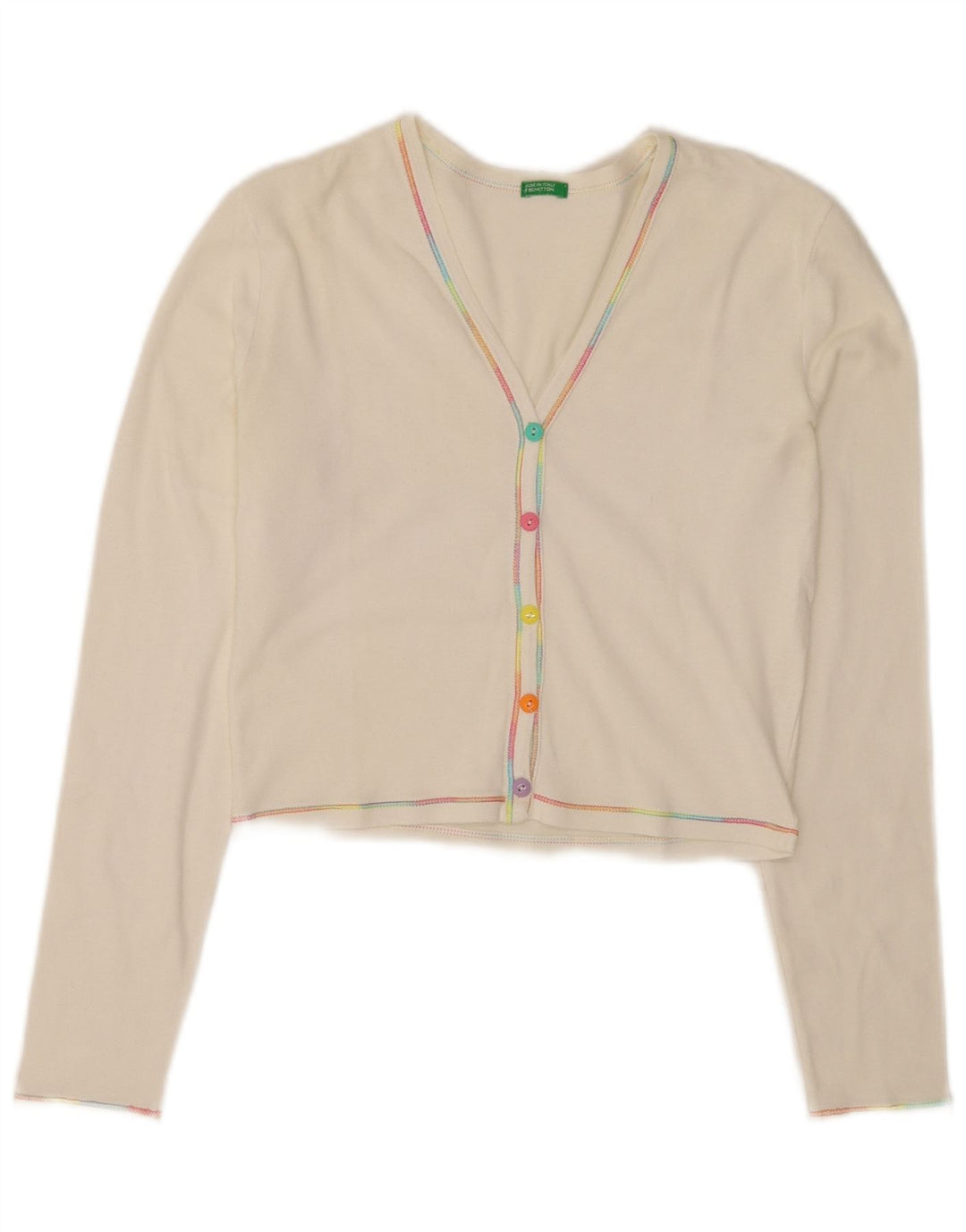 Suéter feminino Benetton Crop Cardigan UK 8 pequeno branco