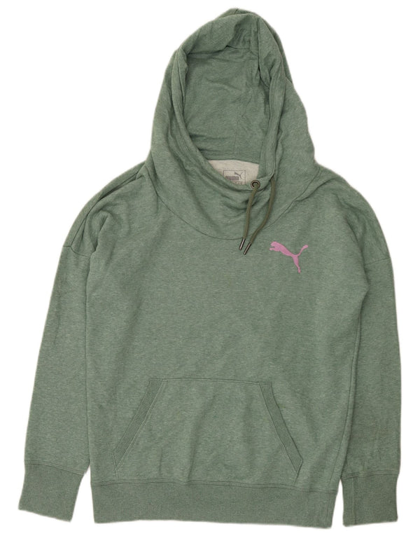 Puma feminino moletom com capuz UK 18 XL algodão manchado verde