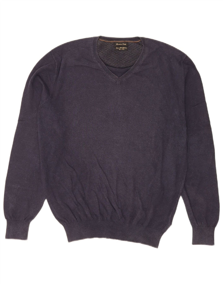 Suéter masculino Massimo Dutti com decote em V grande algodão azul marinho