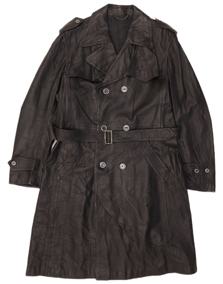Casaco masculino vintage de couro com peito duplo UK 38 médio preto