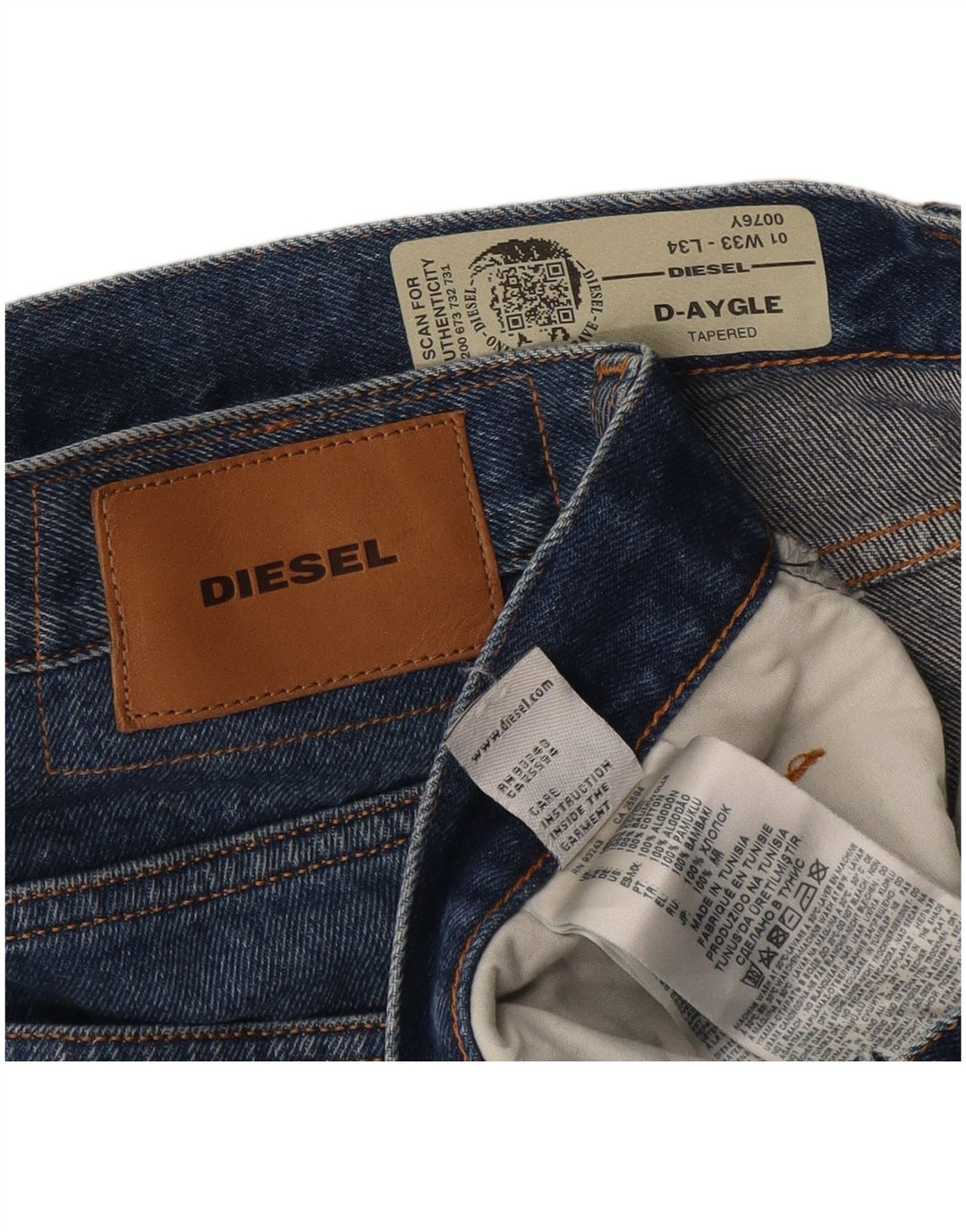 Diesel Mens D-Aygle Tapered Jeans W33 L34 Azul Algodão