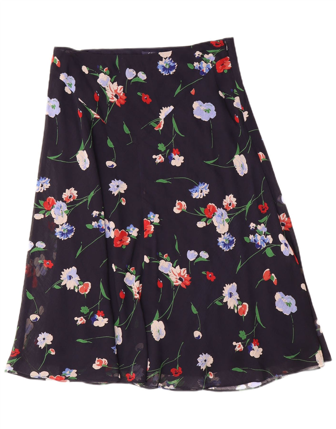 Saia feminina Chaps A-Line US 10 grande W30 azul marinho floral poliéster