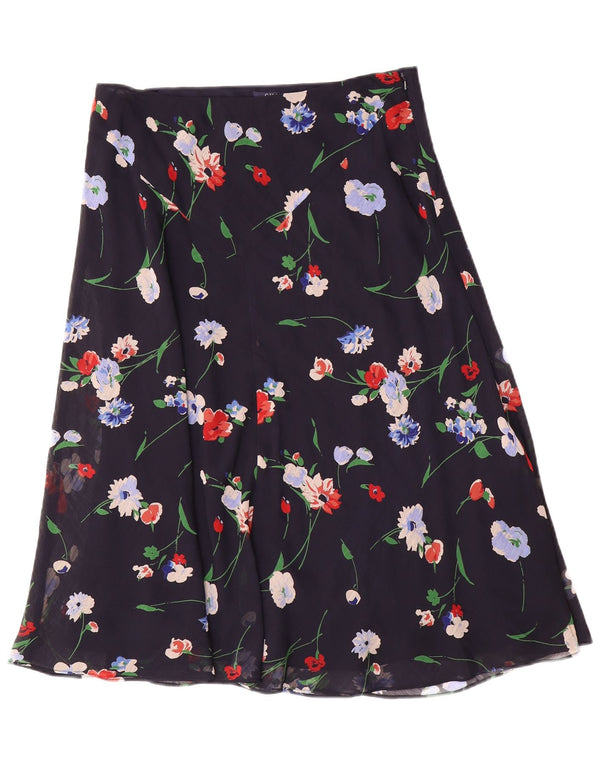 Saia feminina Chaps A-Line US 10 grande W30 azul marinho floral poliéster