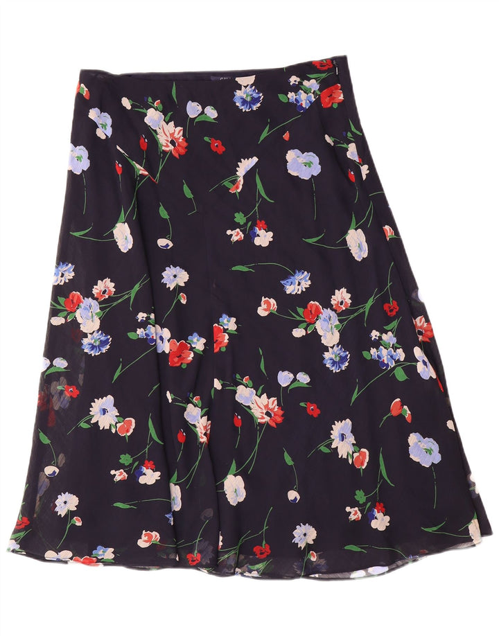Saia feminina Chaps A-Line US 10 grande W30 azul marinho floral poliéster