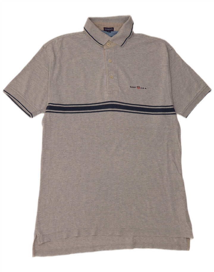 Camisa polo masculina Gant algodão listrado cinza médio